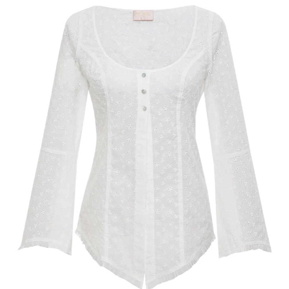 Frankies Bikinis xSydney Sweeney Bardot Eyelet Top- White